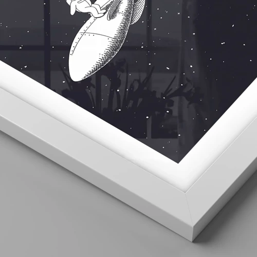 Plagát v bielom ráme - Vesmírny surfista - 50x40 cm