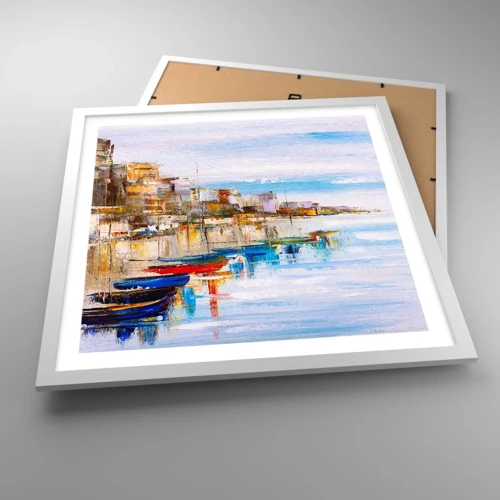 Plagát v bielom ráme - Viacfarebný mestský prístav - 50x50 cm