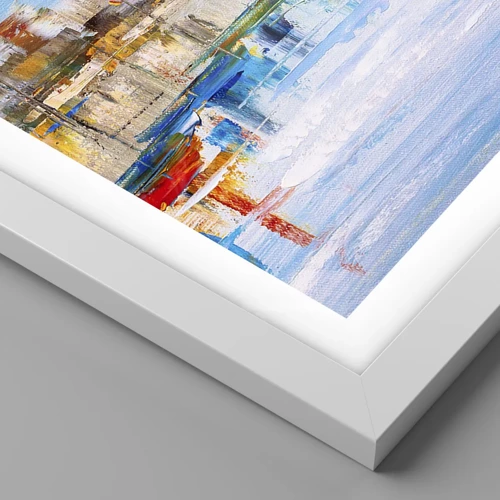 Plagát v bielom ráme - Viacfarebný mestský prístav - 50x50 cm