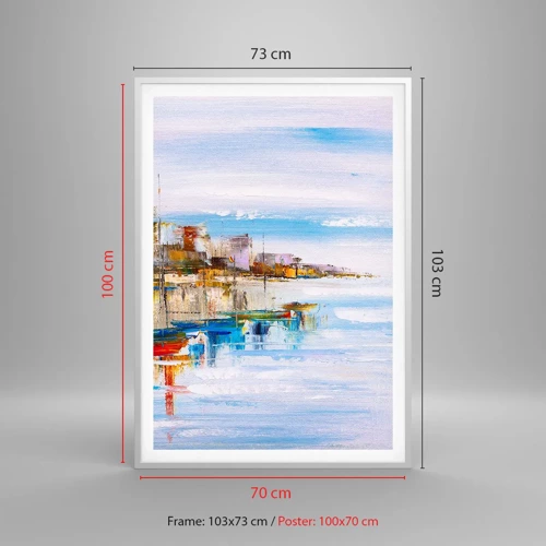 Plagát v bielom ráme - Viacfarebný mestský prístav - 70x100 cm