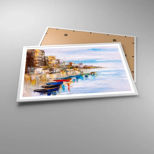 Plagát v bielom ráme - Viacfarebný mestský prístav - 91x61 cm