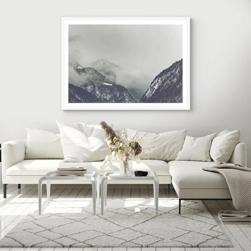 Plagát v bielom ráme - Zahmlené údolie - 91x61 cm
