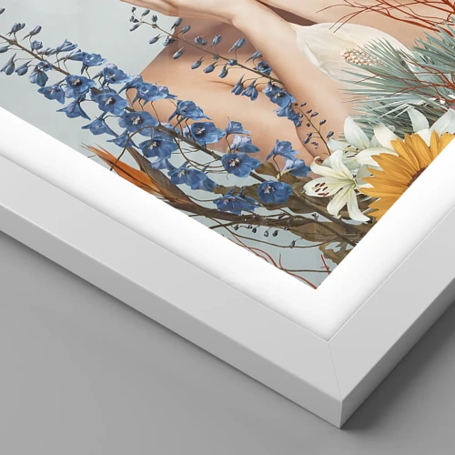 Plagát v bielom ráme - Žena – kvetina - 30x30 cm
