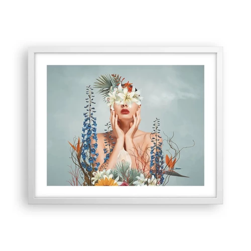 Plagát v bielom ráme - Žena – kvetina - 50x40 cm