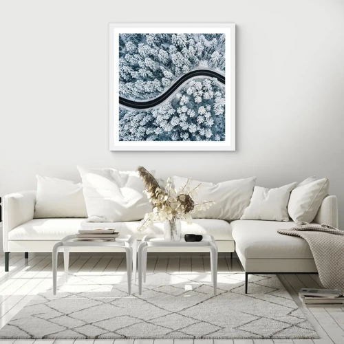 Plagát v bielom ráme - Zimným lesom - 30x30 cm