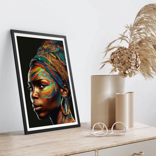 Plagát v čiernom ráme - Africká kráľovná - 50x70 cm