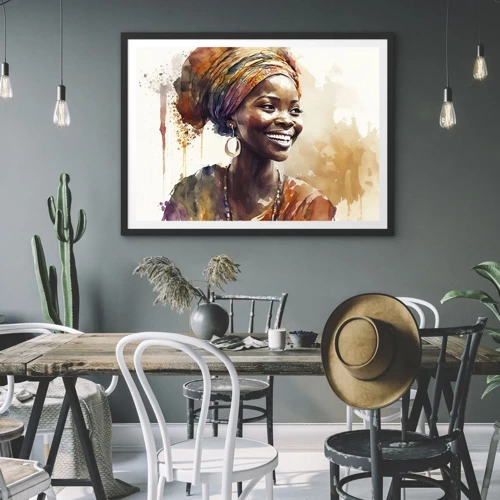 Plagát v čiernom ráme - Africká kráľovná - 70x50 cm