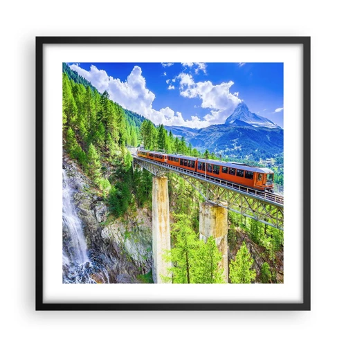 Plagát v čiernom ráme - Alpská železnica - 50x50 cm