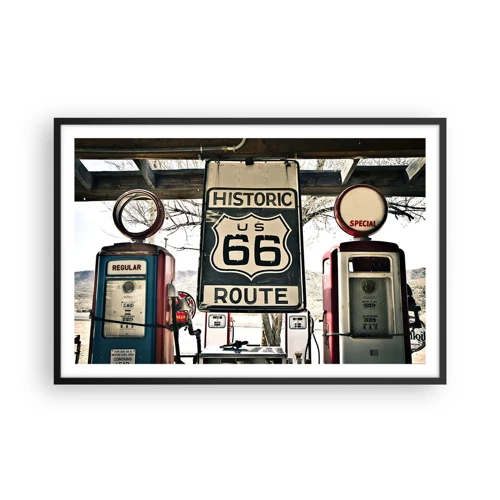 Plagát v čiernom ráme - Americká retro cesta - 91x61 cm