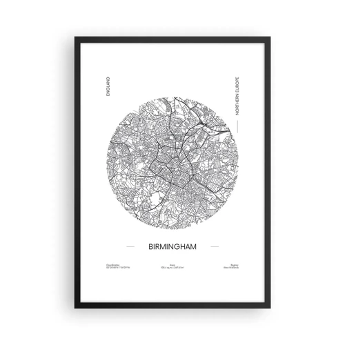 Plagát v čiernom ráme Arttor 50x70 cm - Anatómia Birminghamu - Mapa, Birminghame, Anglicko, biela,  Čierna, Zvislý, P2BPA50x70-5482