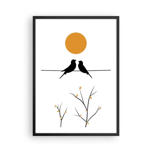 Plagát v čiernom ráme Arttor 50x70 cm - Slávičí večer - Abstrakcia, Vtáky, Grafika, Minimalizmus, Láska, Do obývacej izby, Do spálne, biela, Čierna, Zvislé, P2BPA50x70-4772