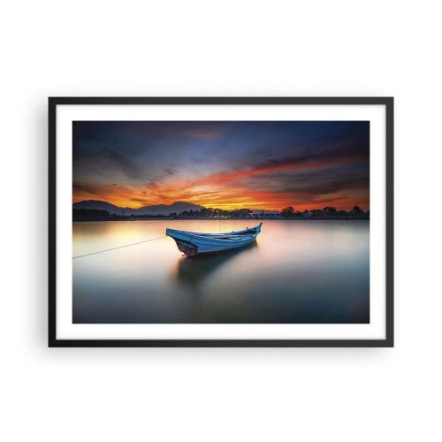 Plagát v čiernom ráme Arttor 70x50 cm - Blíži sa dobrá noc - Krajina, Čln, Hory, Západ Slnka, Príroda, Do obývacej izby, Do spálne, biela, Čierna, Vodorovné, P2BAA70x50-4791