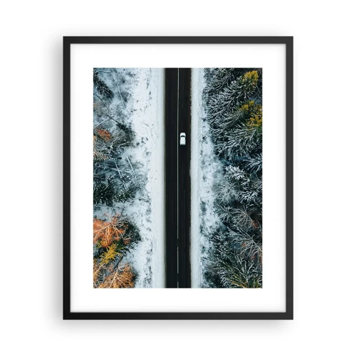 Plagát v čiernom ráme - Cez zimný les - 40x50 cm