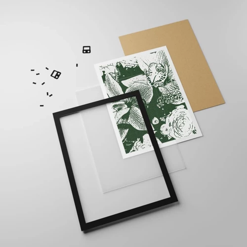 Plagát v čiernom ráme - Kytica – svet zelene - 50x70 cm