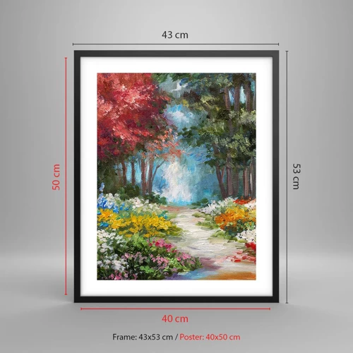 Plagát v čiernom ráme - Lesná záhrada, kvetinový les - 40x50 cm