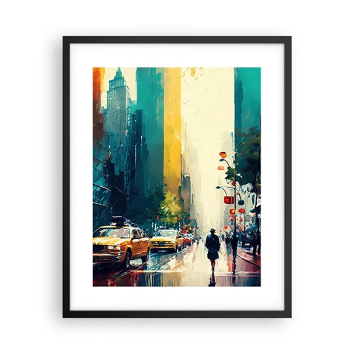Plagát v čiernom ráme - New York – tu je aj dážď farebný - 40x50 cm
