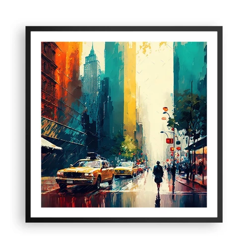 Plagát v čiernom ráme - New York – tu je aj dážď farebný - 60x60 cm