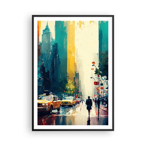 Plagát v čiernom ráme - New York – tu je aj dážď farebný - 70x100 cm