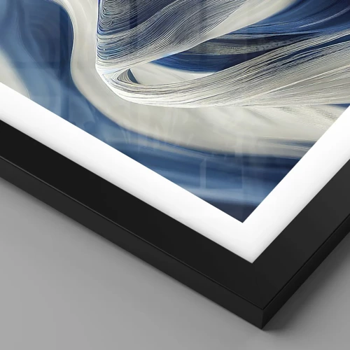 Plagát v čiernom ráme - Plynulosť modrej a bielej - 30x30 cm