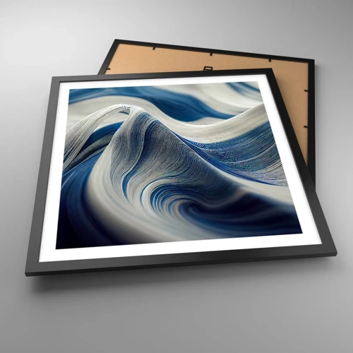 Plagát v čiernom ráme - Plynulosť modrej a bielej - 50x50 cm