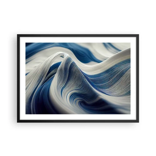 Plagát v čiernom ráme - Plynulosť modrej a bielej - 70x50 cm