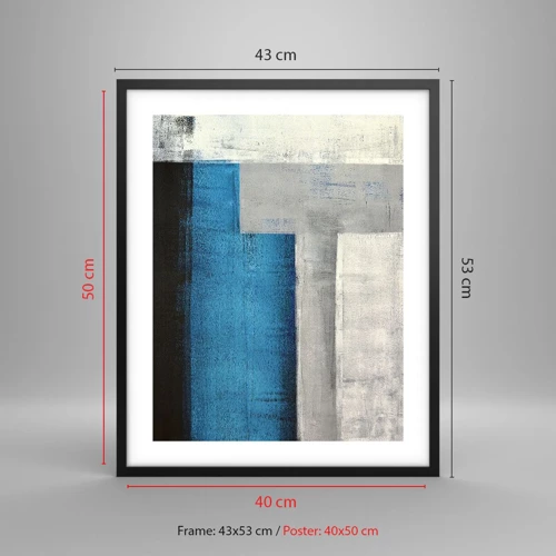 Plagát v čiernom ráme - Poetická kompozícia šedej a modrej - 40x50 cm