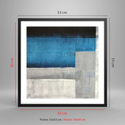 Plagát v čiernom ráme - Poetická kompozícia šedej a modrej - 50x50 cm