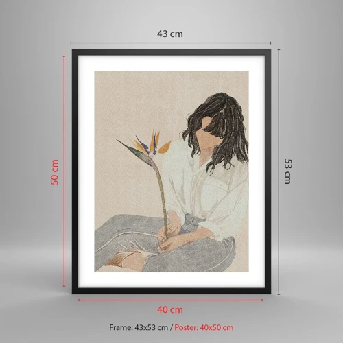 Plagát v čiernom ráme - Portrét s exotickým kvetom - 40x50 cm
