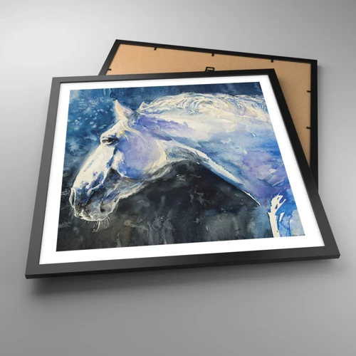 Plagát v čiernom ráme - Portrét v modrej žiare - 50x50 cm