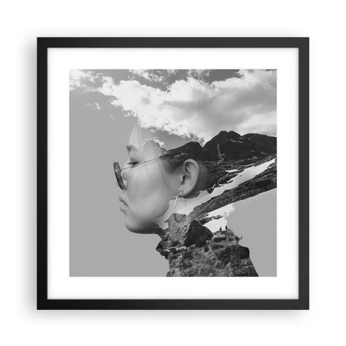 Plagát v čiernom ráme - Povznešený portrét v oblakoch - 40x40 cm