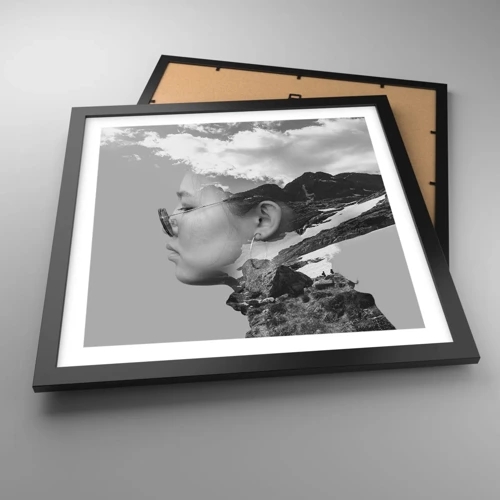 Plagát v čiernom ráme - Povznešený portrét v oblakoch - 40x40 cm