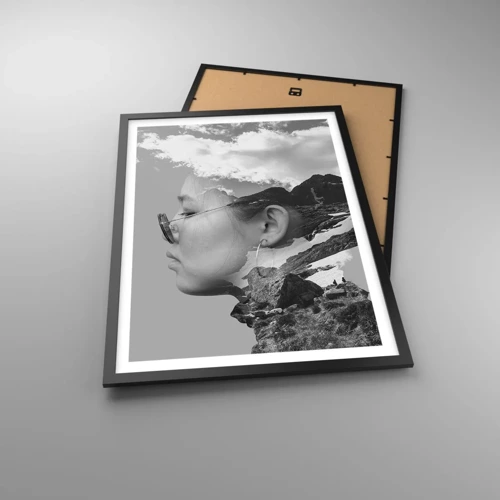 Plagát v čiernom ráme - Povznešený portrét v oblakoch - 50x70 cm