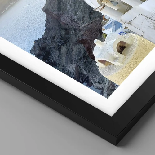 Plagát v čiernom ráme - Santorini - v náruči skál - 70x50 cm