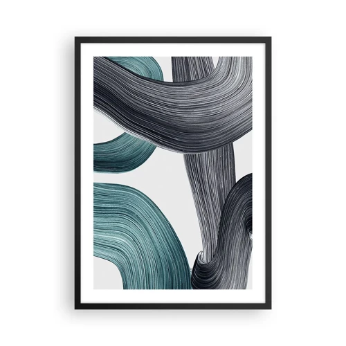 Plagát v čiernom ráme - Smaragdové a čierne vlny - 50x70 cm