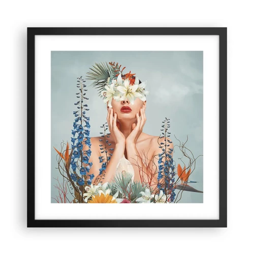 Plagát v čiernom ráme - Žena – kvetina - 40x40 cm