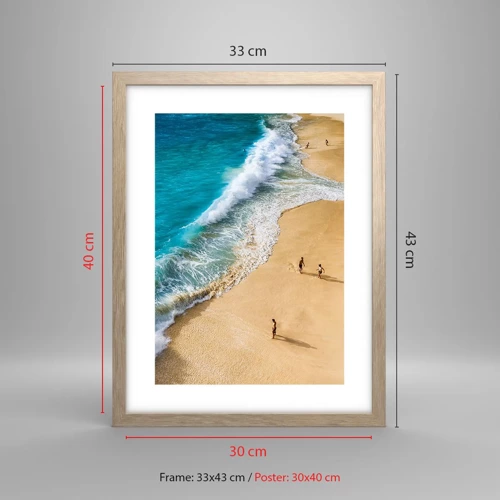 Plagát v ráme zo svetlého duba - A potom slnko, pláž… - 30x40 cm