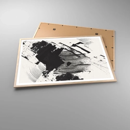 Plagát v ráme zo svetlého duba - Abstrakcia – expresia čiernej - 100x70 cm