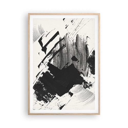 Plagát v ráme zo svetlého duba - Abstrakcia – expresia čiernej - 70x100 cm