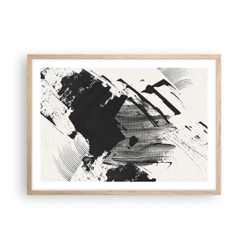 Plagát v ráme zo svetlého duba - Abstrakcia – expresia čiernej - 70x50 cm