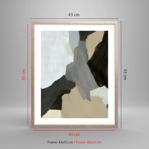 Plagát v ráme zo svetlého duba - Abstrakcia: križovatka šedej - 40x50 cm