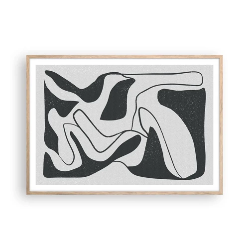 Plagát v ráme zo svetlého duba - Abstraktná hra v labyrinte - 100x70 cm