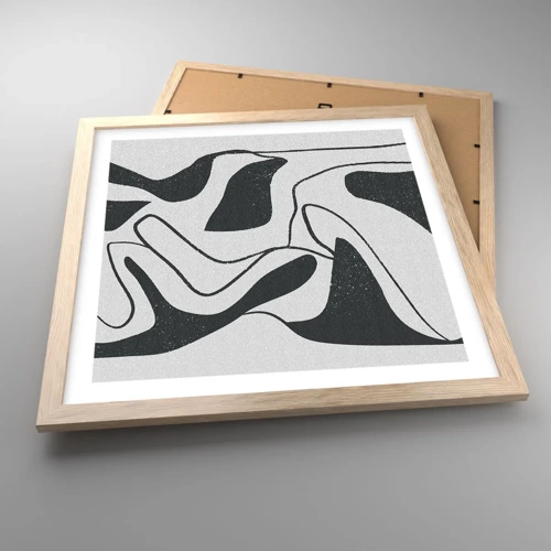 Plagát v ráme zo svetlého duba - Abstraktná hra v labyrinte - 40x40 cm