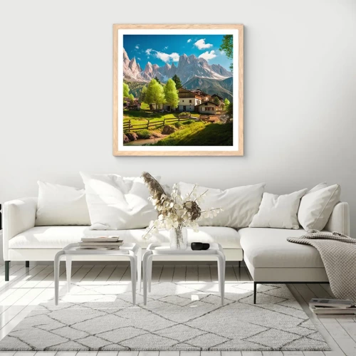 Plagát v ráme zo svetlého duba - Alpská idyla - 30x30 cm