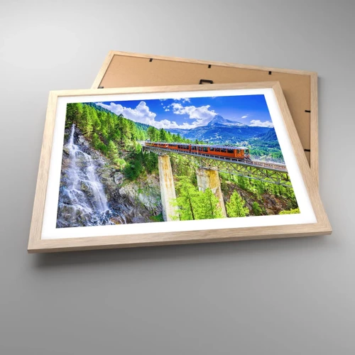 Plagát v ráme zo svetlého duba - Alpská železnica - 50x40 cm