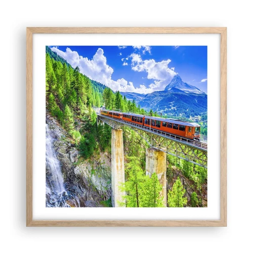 Plagát v ráme zo svetlého duba - Alpská železnica - 50x50 cm