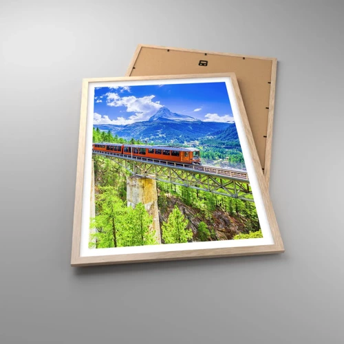 Plagát v ráme zo svetlého duba - Alpská železnica - 50x70 cm