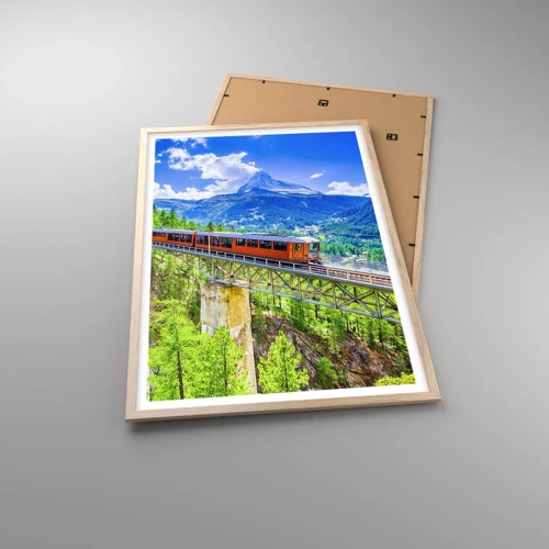 Plagát v ráme zo svetlého duba - Alpská železnica - 61x91 cm