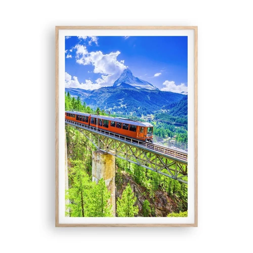 Plagát v ráme zo svetlého duba - Alpská železnica - 70x100 cm