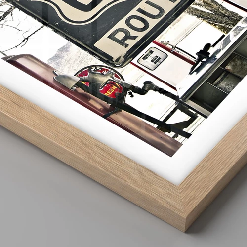 Plagát v ráme zo svetlého duba - Americká retro cesta - 30x40 cm