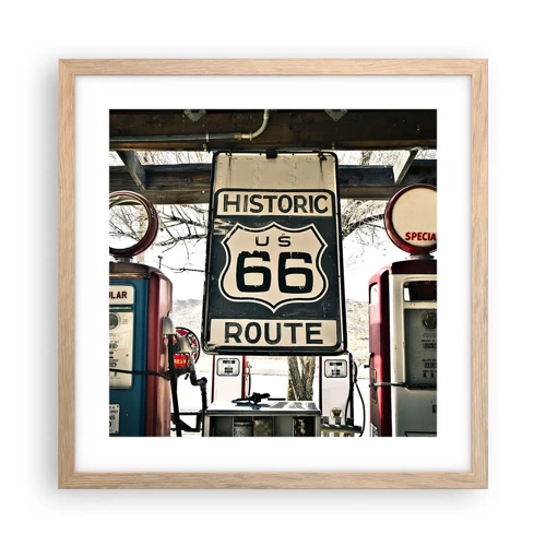 Plagát v ráme zo svetlého duba - Americká retro cesta - 40x40 cm